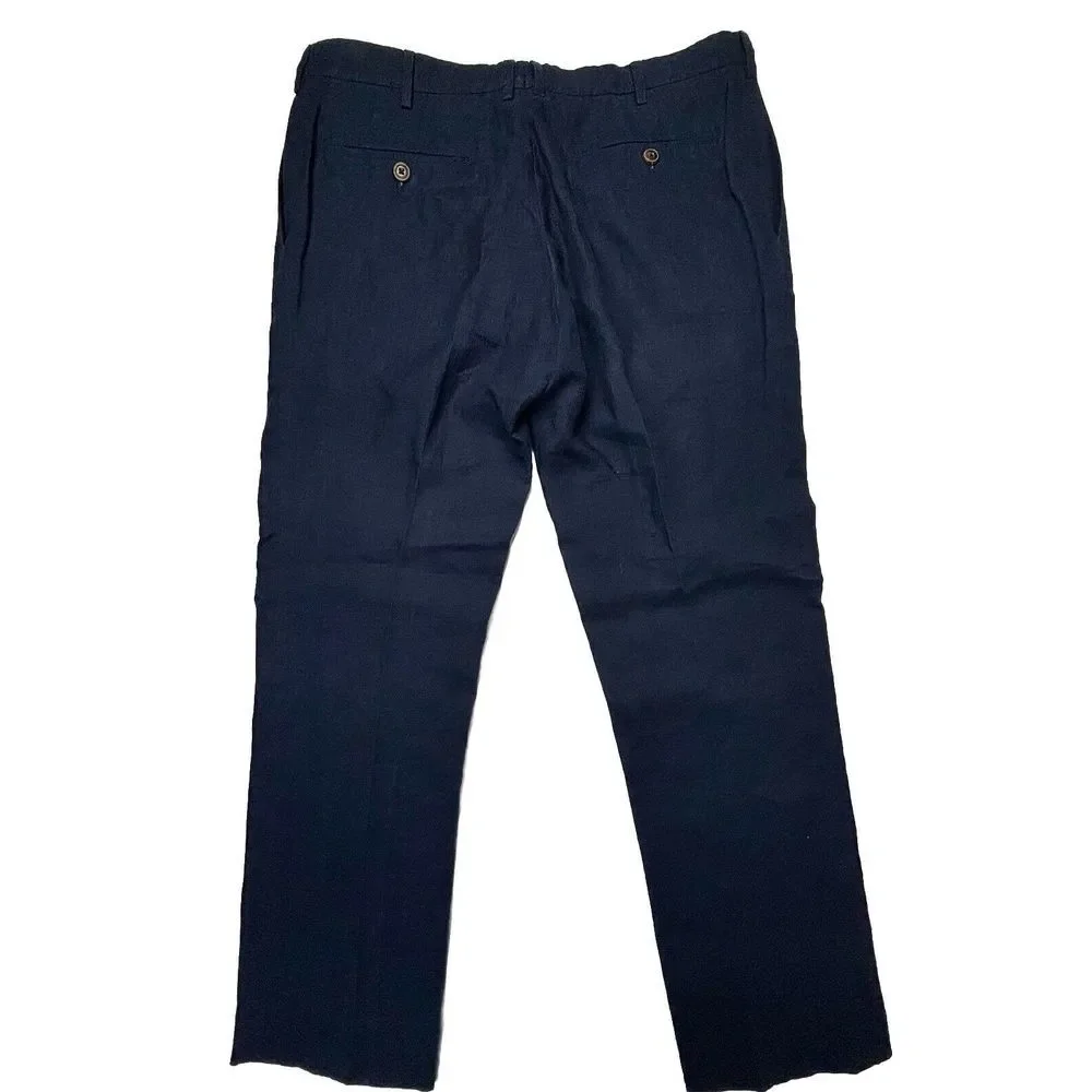Connolly England Mens Linen Trousers Pants EU56‎ 36X30 Navy Tapered Italy EUC